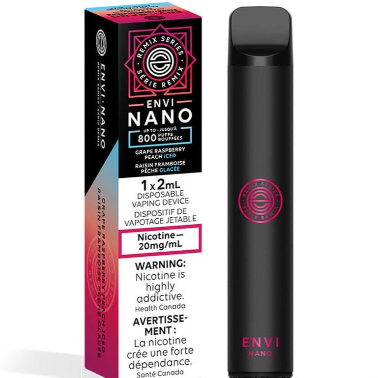 Envi Nano Disposable Vape 2mL Grape Raspberry Peach Iced 800 puffs