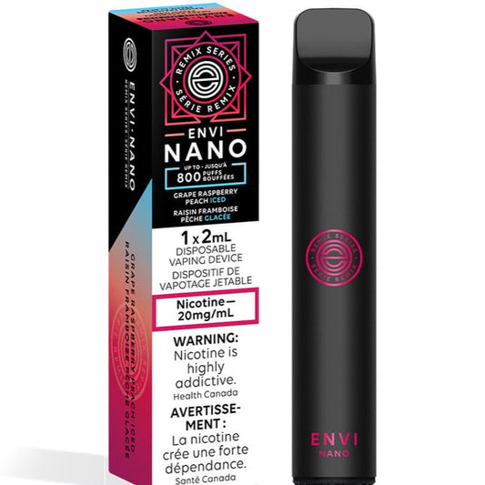 Envi Nano Disposable Vape 2mL Grape Raspberry Peach Iced  800 puffs